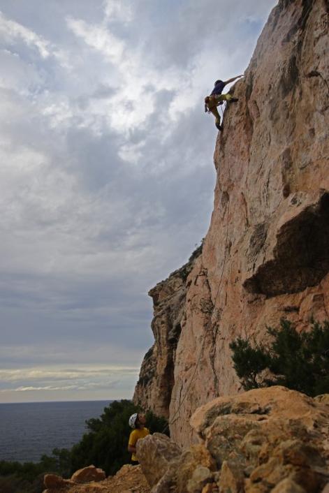 Climbing at Ses Fontanelles, near Sant Antoni, Ibiza